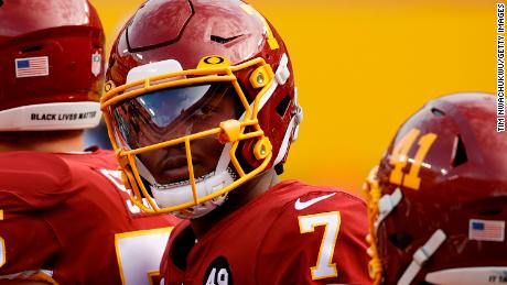 Dwayne Haskins Jr.  # 7 Washington Soccer Team Looking At The Seattle Seahawks At FedExField Dec.20, 2020 In Landover, MD.