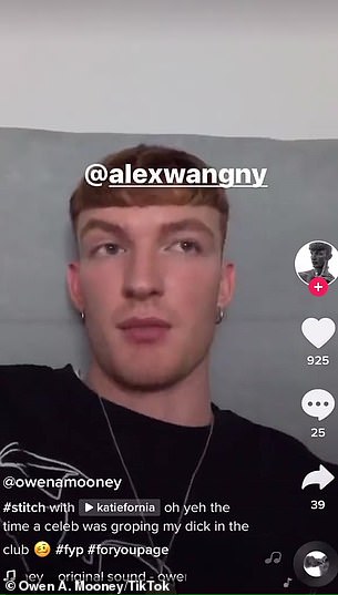 British model Owen Mooney took to TikTok on December 11 to tell how a designer `` touched '' his genitals at a crowded nightclub in Manhattan in 2017.